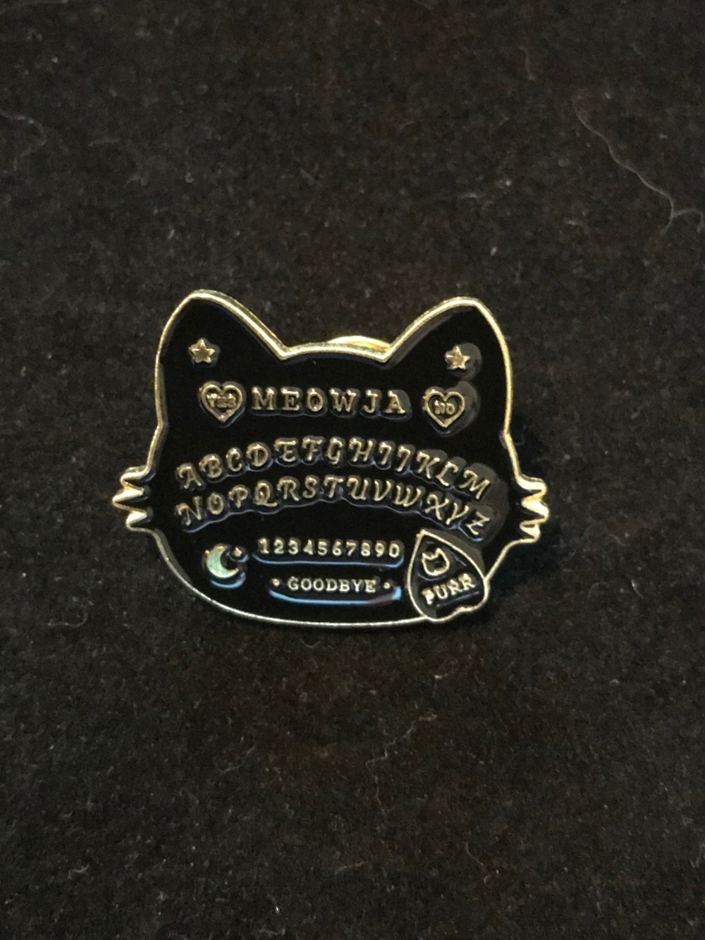 NWOT black cat “Meowja” Ouija board pin (pins: 1/$12, 2/$20)